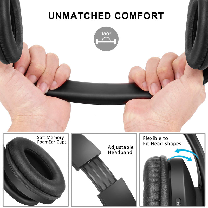 ZIHNIC 2 Items,1 Black Over-Ear Wireless Headset Bundle with 1 Black Red Foldable Wireless Headset