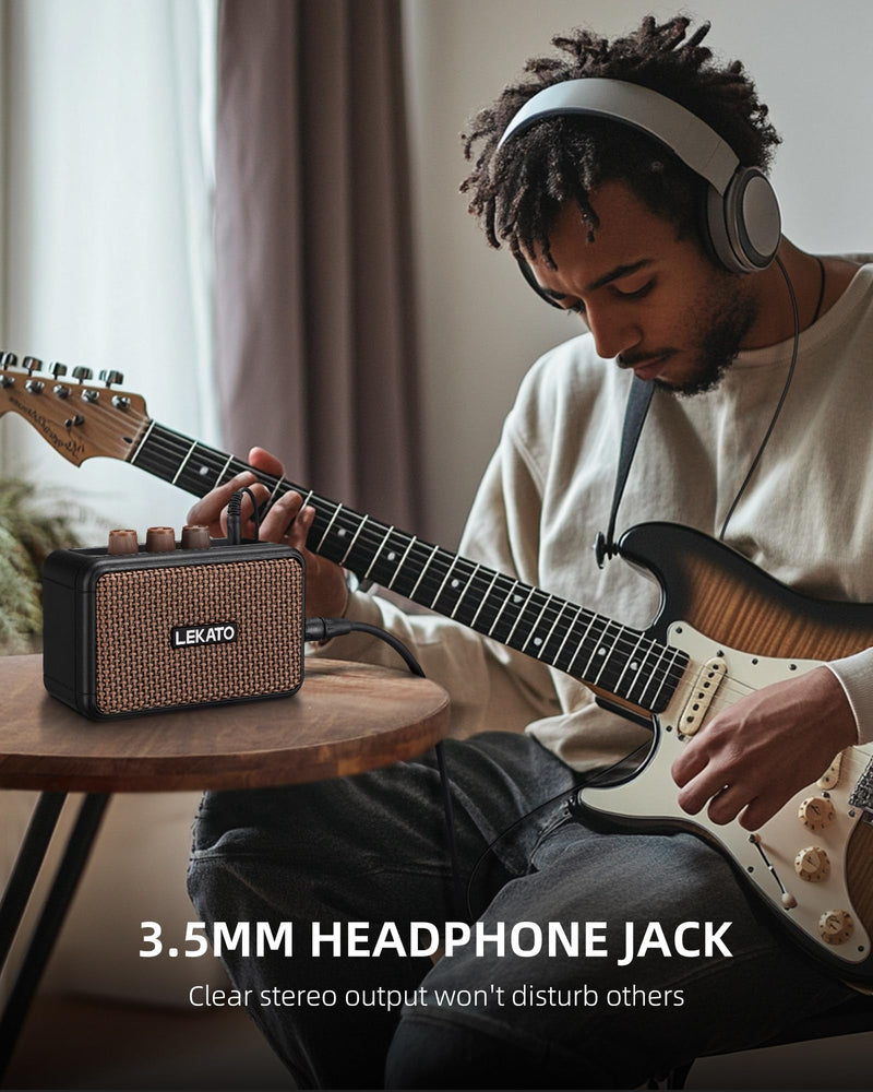 [AUSTRALIA] - LEKATO Mini Electric Guitar Amplifier, Dual Speakers 5W, Rechargeable Guitar Amp Bluetooth with Clean Overdrive Effects, Headphone Jack, Retro Portable Small Amp for Practice 