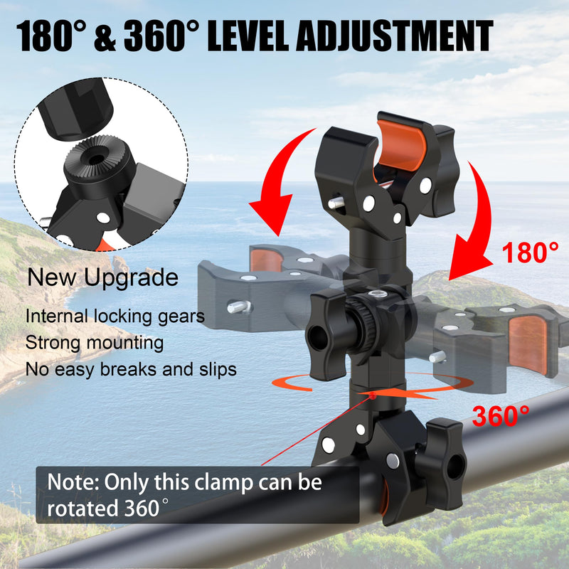 Double Clamp Mount Bracket Magic Arm with 1/4" Screw Interface, Double Super Camera Umbrella Clamp for Chair, Strollers, Photo Studio Light Stand, Motorcycle, Poles, Photography Reflector, Flag