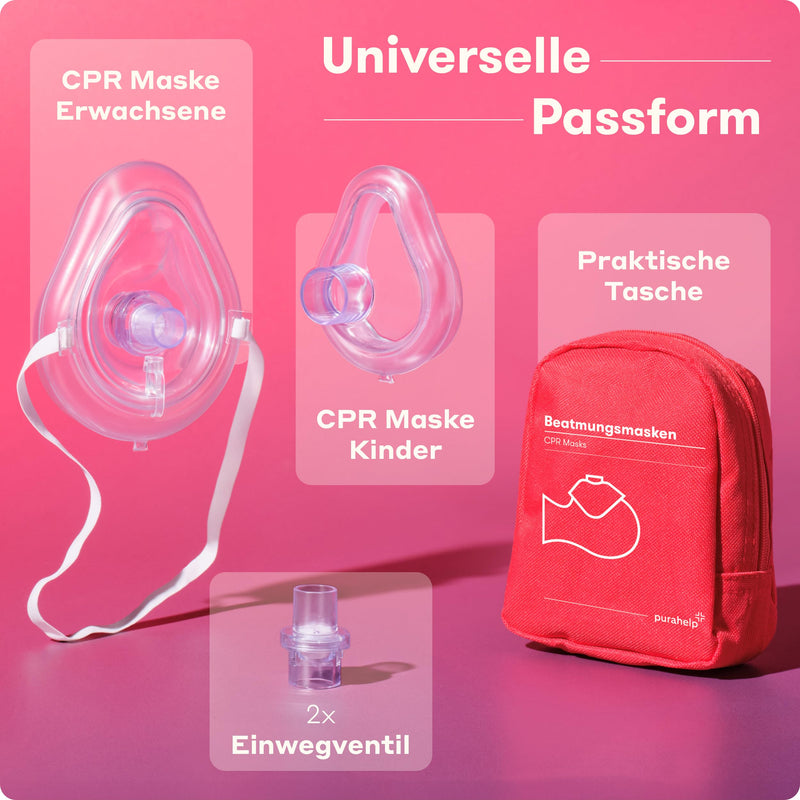 PURAHELP® Respiratory Masks First Aid Set of 2 [Adults & Children] - CPR Mask for Mouth-to-Mouth Ventilation - Emergency Respiratory Mask 1 x Each for Adults and Children - Mask for Rescue & First