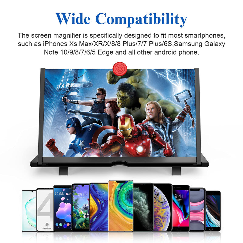 [AUSTRALIA] - 14" Screen Magnifier –3D HD Mobile Phone Magnifier Projector Screen Enlarger for Movies, Videos, and Gaming–Foldable Cell Phone Stand with Screen Amplifier–Supports All Smartphones (Black, 14inch) Black 