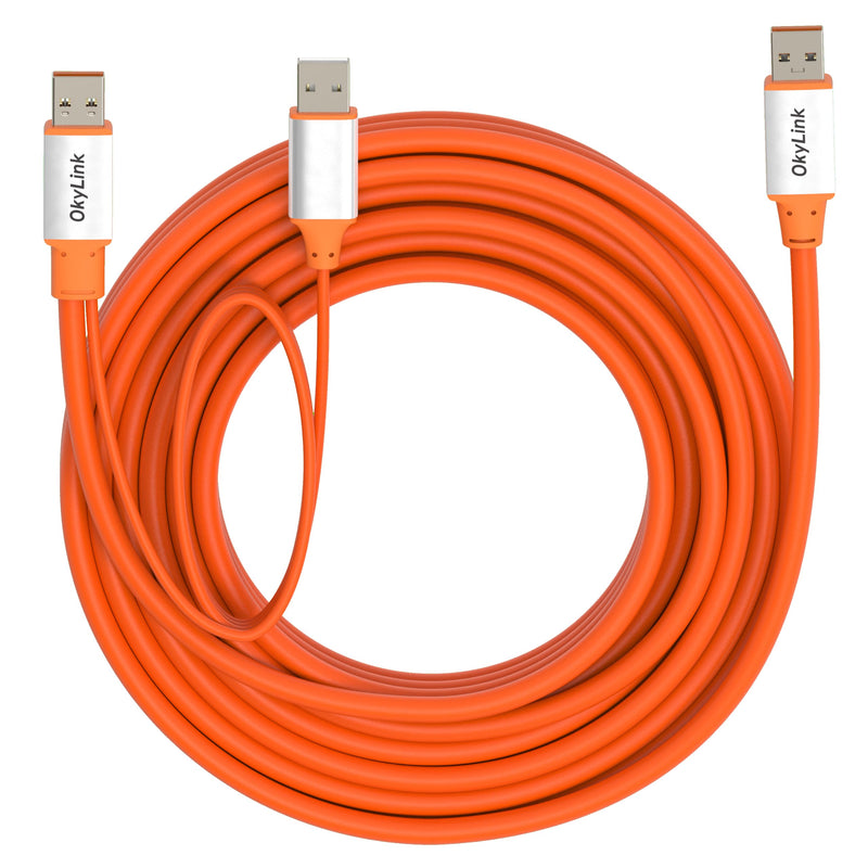 OkyLink Active USB 3.2 Gen 2 A to A Cable Male to Male 10Gbps, 25ft | 8m with External Power, Long Range, Orange, for Home Theater, Office Wiring & Remote Connection USB3.2(10Gbps) 25ft (8m)