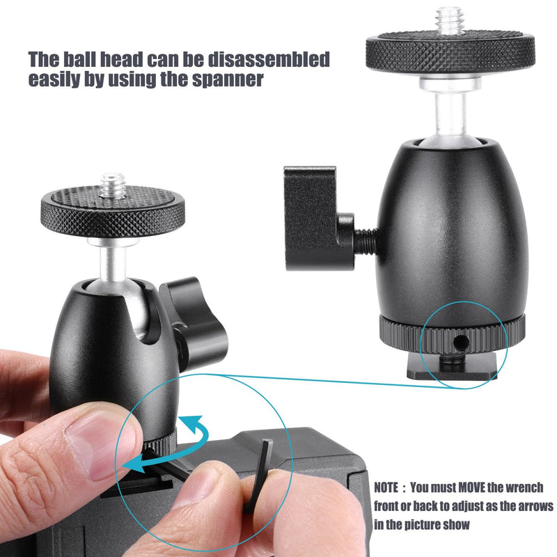 [AUSTRALIA] - Neewer Mini Tripod Ball Head Mount, 1/4 inch Screw with Phone holder, Lock and Hot Shoe Mount Adapter Compatible with Compact DSLR Camera, LED Light,Ring Light,Load Up to 4.4 pounds/2 kilograms 