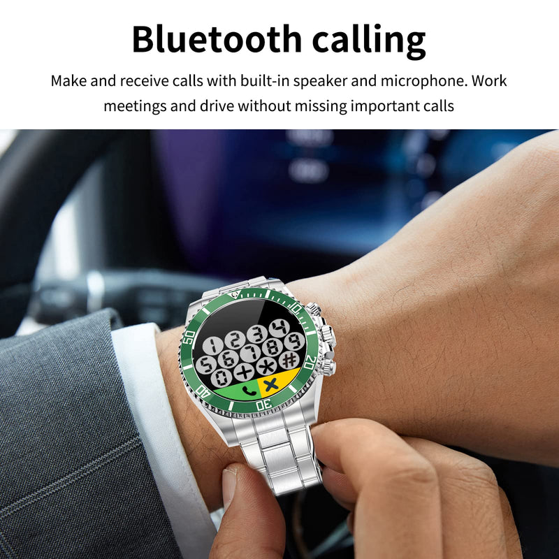 Loluka Smart Watch Bluetooth Call Sports Modes Message Reminder Smartwatch for Android Phones iOS Stainless Steel Business Watch Men green