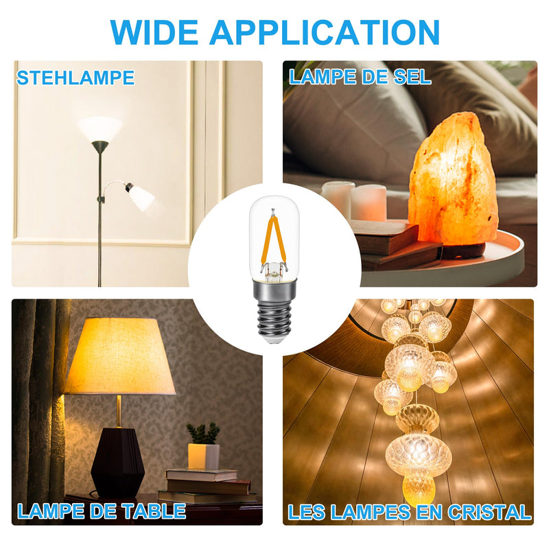 DSLebeen E14 LED Warm White Light Bulb Fridge Lamp 2 W 250 LM Replacement Bulb 25 W 2700 K Mini LED Bulbs for Night Light, Salt Lamp, Chandelier Not Dimmable 230 V AC Pack of 2 2-Warm White