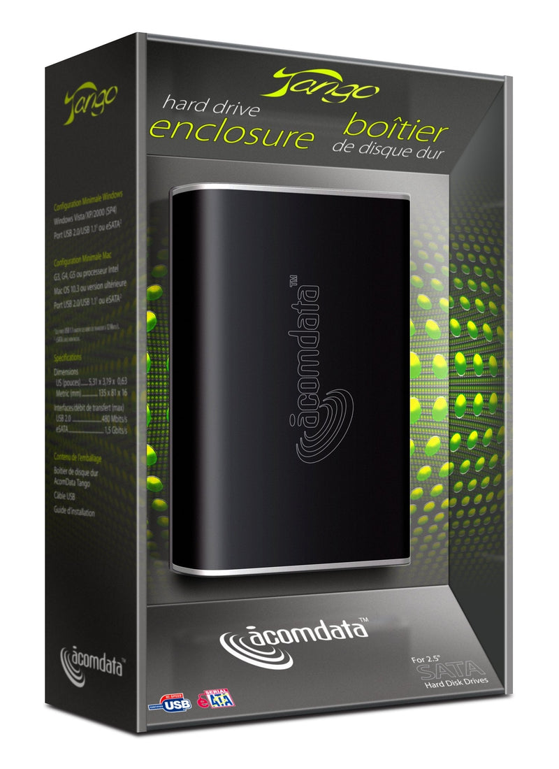 Acomdata 2.5" Tango USB/eSATA Hard Drive Enclosure Kit, Obsidian Black (TNGXXXUSE-BLK)