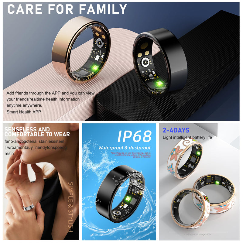 Smart Ring for Women & Men,Fitness Tracker with Heart Rate,Blood Oxygen,Blood Pressure,Sleep Monitoring, Step Counting,IP68 Waterproof,Rose Gold 10# for iPhone and Android,No Subscription Rose Gold 10#