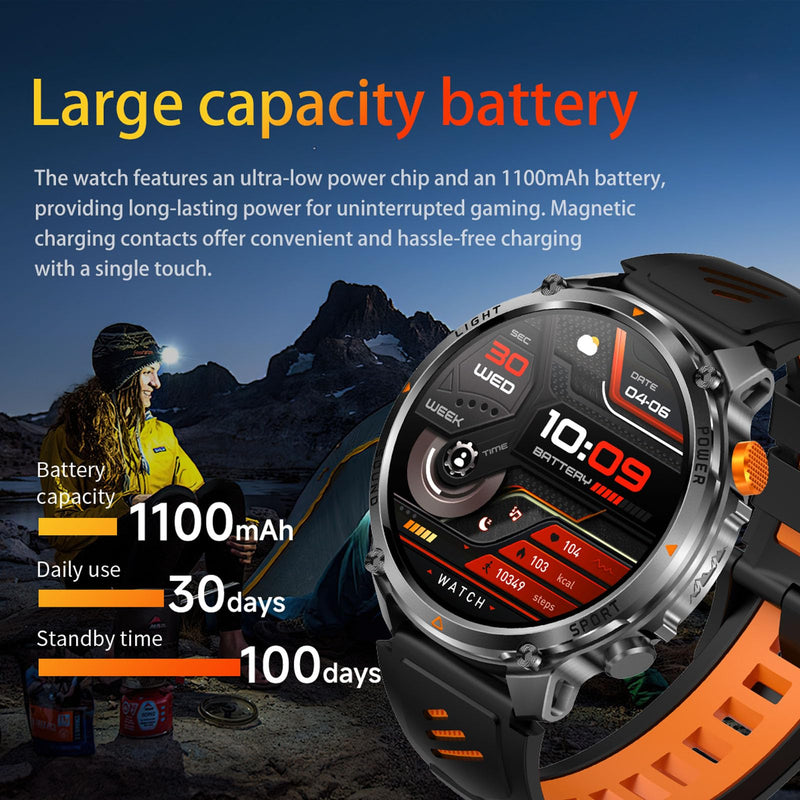 MIlitary Smart Watch with Compass/Flashlight for Android & iPhone (2 Bands) | 100 Days Battery/IP68 Waterproof, Answer/Make Calls, 1.7" HD Fitness Tracker Watch with Sleep/Heart Rate Monitor for Men