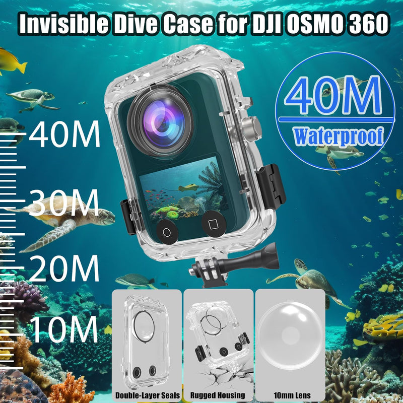 PCTC 131FT Invisible Dive Case for DJI OSMO 360 | Underwater Diving Housing Waterproof Case with Bracket Anti-Fog Inserts for DJI Osmo 360 Accessories