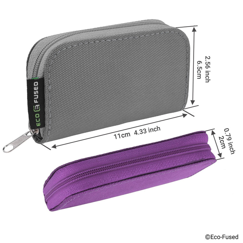 Eco-Fused Memory Card Carrying Case - Suitable for SDHC and SD Cards - 8 Pages and 22 Slots - ECO-FUSED Microfiber Cleaning Cloth Included - 2 Pack - 44 Slots, Grey + Purple