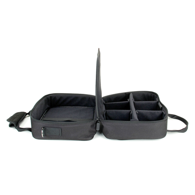 USA GEAR Podcast Equipment Case - Audio Interface Case Compatible with Focusrite Vocaster One Studio and More Studio Equipment - Customizable Interior, Shoulder Strap, and Padded Interior - Black