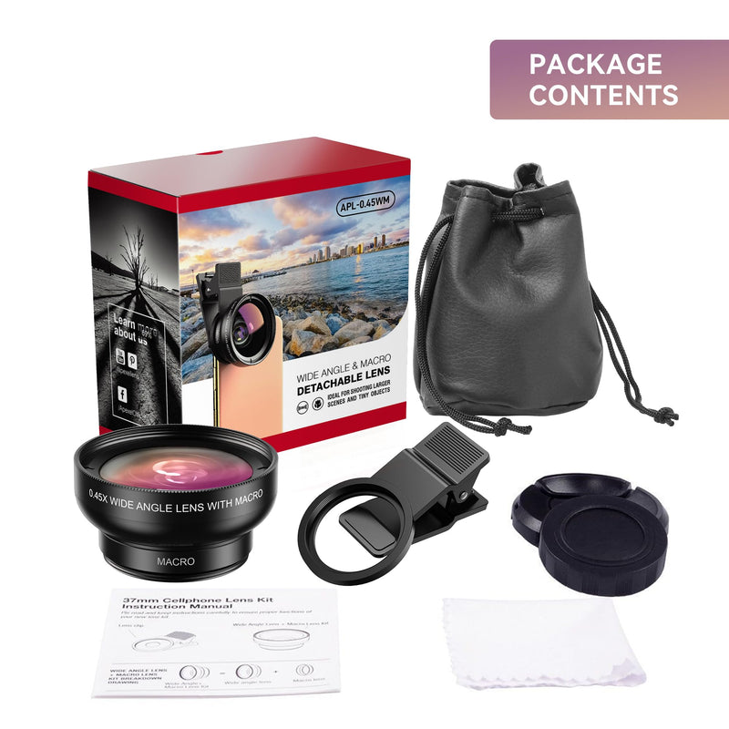 [AUSTRALIA] - 2 in 1 Phone Camera Lens Kit for iPhone and Android, 12.5X Macro Lens and 0.45X Wide Angle Lens Phone Lens Attachment with Travel Bag 0.45W 