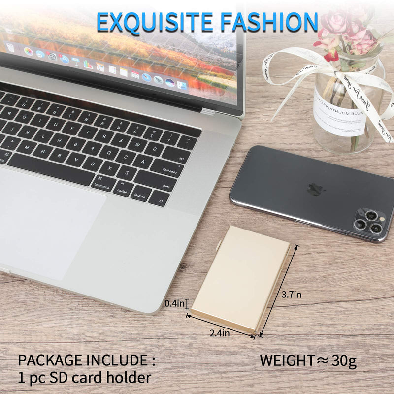 SD Card Holder, SD Card Case,LAVILI CF Memory Card Holder Case Aluminum Alloy Hard Shell, Double-Layer Capacity for 6SD Cards and 12 TF Cards Champaign Gold