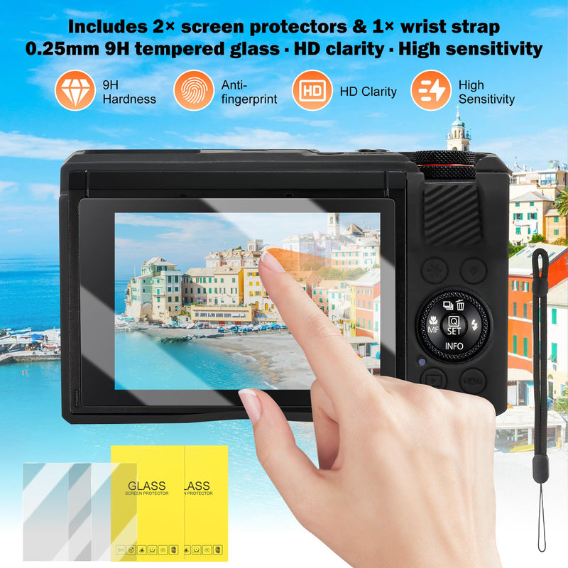 Case for Canon PowerShot G7 X Mark III Digital Camera, Soft Anti-Scratch Protective Cover with Removable Lens Cap, Compatible with DSLR, Includes 2 Screen Protectors and 1 Wrist Strap (Black)