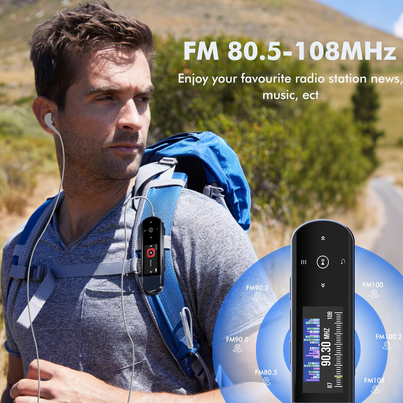 RUIZU 64GB USB MP3 Player with Bluetooth 5.3, Clip Jam Portable Music Player for Sports Running, USB MP3 Player Stick with FM Radio, Voice Recorder, Digital Audio Shuffle Repeat, Phone File Transfer Blue