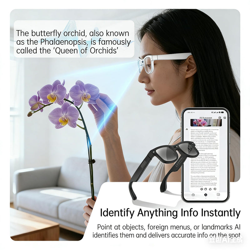 AI Smart Glasses with Camera, 8MP HD Video Recording Camera Smart Sunglasses, Bluetooth Translation Sunglasses, Touch Control Open Ear Audio glasses, Photochromic Lenses for Outdoor Sports Driving