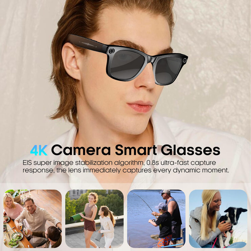 Yowow BIT AI Smart 4K Camera Glasses,HD 1080P Videos,Ultra-Wide Anti-Shake, Vlog Recording, AI Translation, AI Voice Assistant, Open Ears, Wi-Fi Transmission, Music Control (Sunglasses)