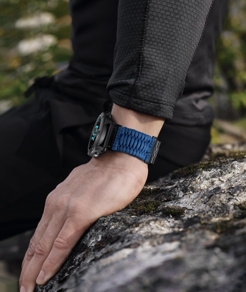Compatible with Garmin Watch Band 22mm 26mm Braided Paracord Steel Sport Strap Fit for Quickfit Blue-Black