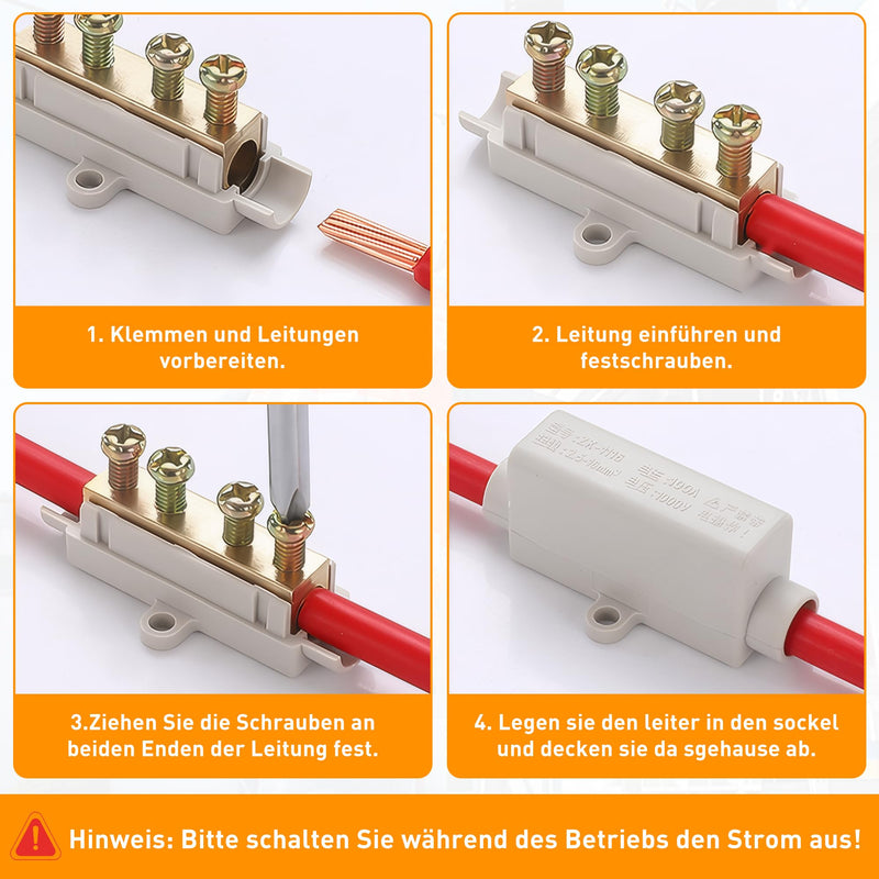 Pack of 5 wire connectors, cable connectors, terminal strips, electric luster terminals, 1000 V, 100 A, suitable for 2.5 to 16 mm² wire