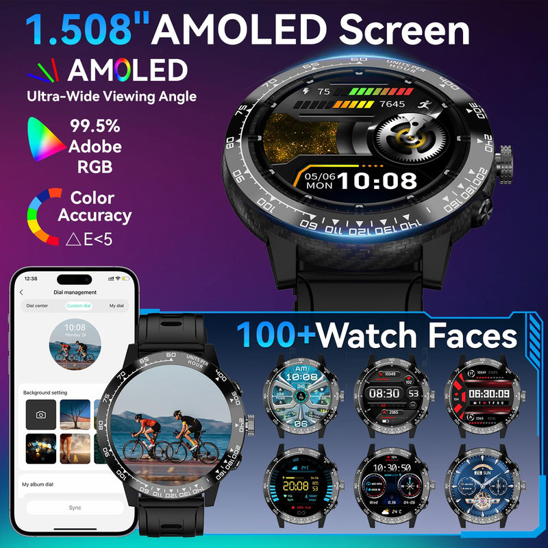Smart Watch for Men, 1.5" AMOLED Fitness Tracker with GPS & IP67 | Answer/Make Calls for iOS Android, 170+ Sports, Heart Rate Sleep Monitor Blood Oxygen, Altitude Barometric Pressure