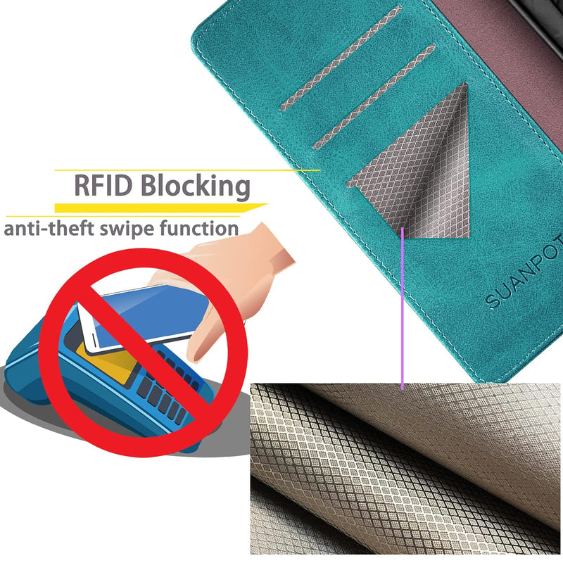 SUANPOT for Samsung Galaxy A15 5G Wallet case with RFID Blocking Credit Card Holder,Flip Book PU Leather Protective Cover Women Men for Samsung A15 Phone case Blue Green