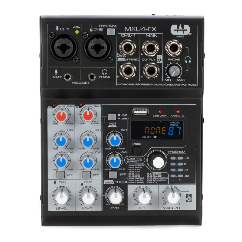 CAD Audio MXU4-FX 4 Channel Mixer with USB Interface and Digital Effects , Black MXU4-FX 4-Channel Mixer