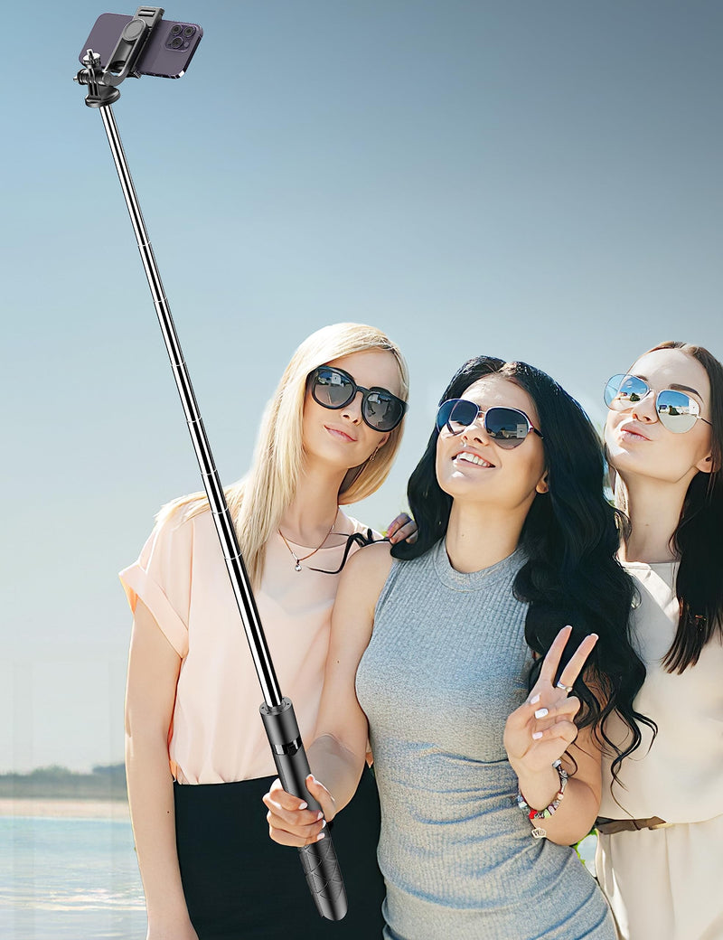 71" Phone Tripod & Selfie Stick, All in One Extendable Cell Phone Tripod with Wireless Remote, Tripod Stand for iPhone & Travel Tripod 360° Rotation Compatible with iPhone Android Phone, Camera Black