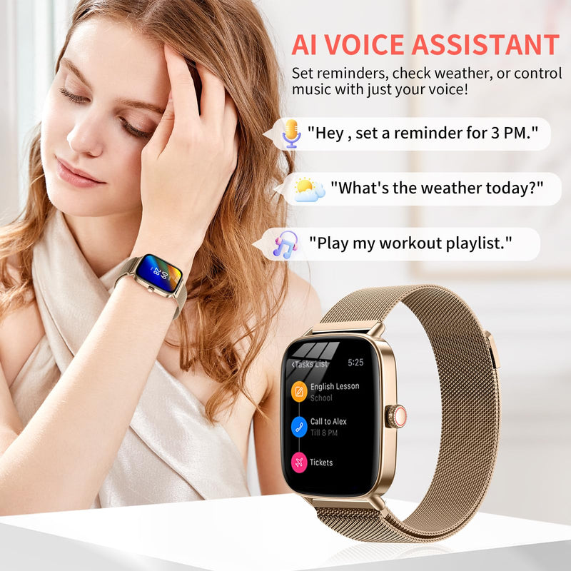 Smart Watch for Women Fitness Tracker Gold | Bluetooth Make Answer Call, Waterproof, Android iPhone Samsung Compatible, Sleep Heart Rate Monitor, Pedometer