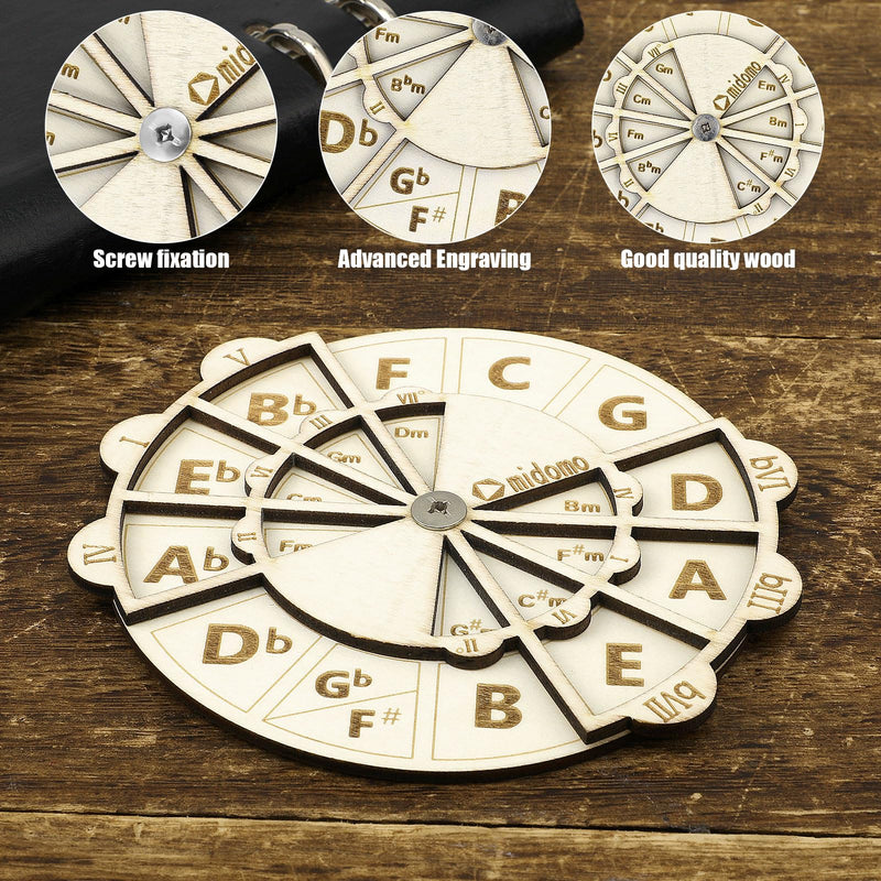Wooden Melody Tool, 4.8 Inch Wooden Chord Wheel Circle of Fifths Wheel Round Melody Chord Tool Wooden Musical Educational Tool for Piano Violin Guitar Bass