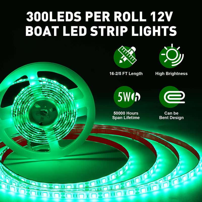[AUSTRALIA] - Marine LED Strip Lights Boat Lights for Night Fishing Boat LED Strip Light 12V Waterproof, Interior Deck Light for Pontoon, Kayak, Jon Boats, Bass Boats (Green, 32.8ft) Green (32.8FT) 