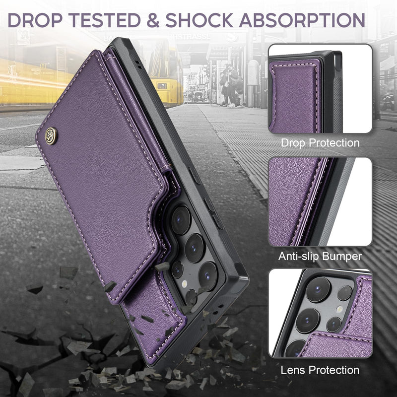 for Samsung Galaxy S24 Ultra Case with Card Holder, for Samsung S24 Ultra Wallet Case for Women Men with RFID Blocking, Durable Kickstand Shockproof Case for Galaxy S24 Ultra 5G, Purple Samsung Galaxy S24 Ultra - 6.8"