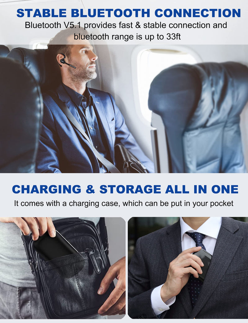 [AUSTRALIA] - Bluetooth Headset V5.1, Wireless Headset with Battery Display Charging Case, Bluetooth Earpiece with Noise Canceling Mic for Driving, Office, Business, Compatible with Cell Phone and PC 