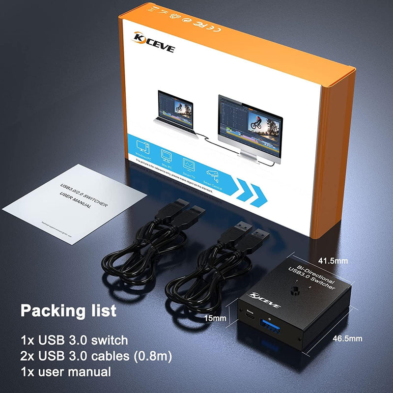 USB 3.0 Switch 2 in 1 Out, USB Switcher 2 Computers Sharing Keyboard or Mouse Printer Scanner Webcam, Printer Splitter for 2 Computers, 2 Port USB Selector Switch with 2 USB3.0 Cables Black 12cm usb 2 in 1 out