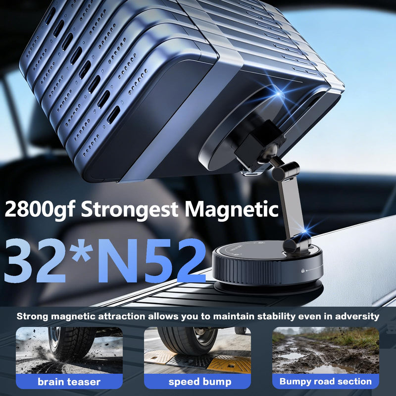 for MagSafe Car Mount Charger, Magnetic Wireless Car Charger | 15W Fast Charging, 120LBS Ultra Suction Cup, 2800gf Magnet, 360° Adjustable Vacuum Magnetic Phone Holder for iPhone & Android