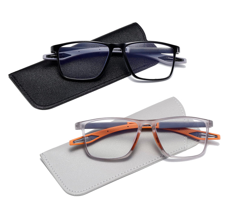 Reading Glasses Men 2 Pairs Sports Style Comfortable and Flexible Blue Light Blocking Readers for Men Black & Grey 1.5 x