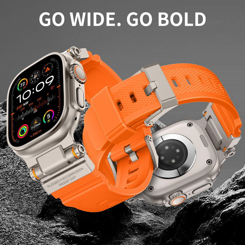 Rubber Band Compatible with Apple Watch Band 49/46/45/44/42mm, Black/Titanium and Orange/Titanium