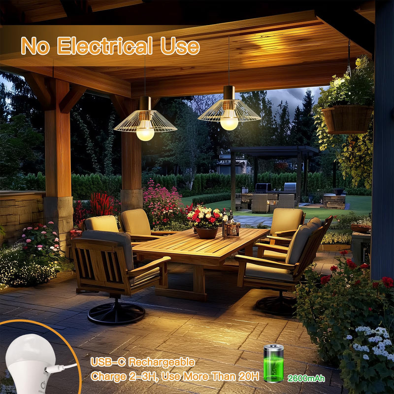 Kimjo Rechargeable Light Bulb with Battery - Rechargeable Bulb with Remote Control E27 USB 7 W - Battery Light Bulb 3 Colours Dimmable - Touch Control Outdoor Emergency Light Pack of 2 2 X Aufladbare Glühbirne 3 Farben