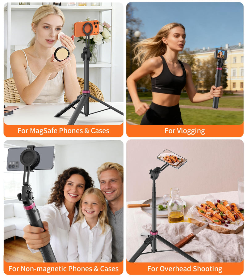 [AUSTRALIA] - 69" Magnetic Phone Tripod with Phone Clamp,Selfie Stick Monopod for Magsafe with Remote & Phone Mount Adapter,Portable Tripod for iPhone/Android,Digital Camera Accessory Kits,Photo,Vlogging,Travel 69 in Black 