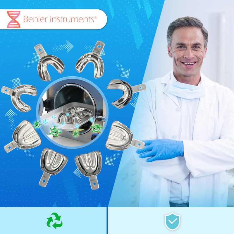 PACK Non Perforated Individual Impression Spoons for Toothless People, Upper and Lower - High Strength Stainless Steel - Essential Instrument for Dentists 8