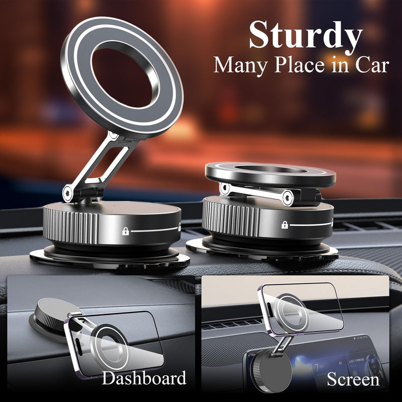 Vacuum Magnetic Phone Holder for Car,Full Metal Body,Vacuum Suction Phone Mount,Magsafe Car Mount for iPhone, Folding Holder for iPhone and Android (White) White