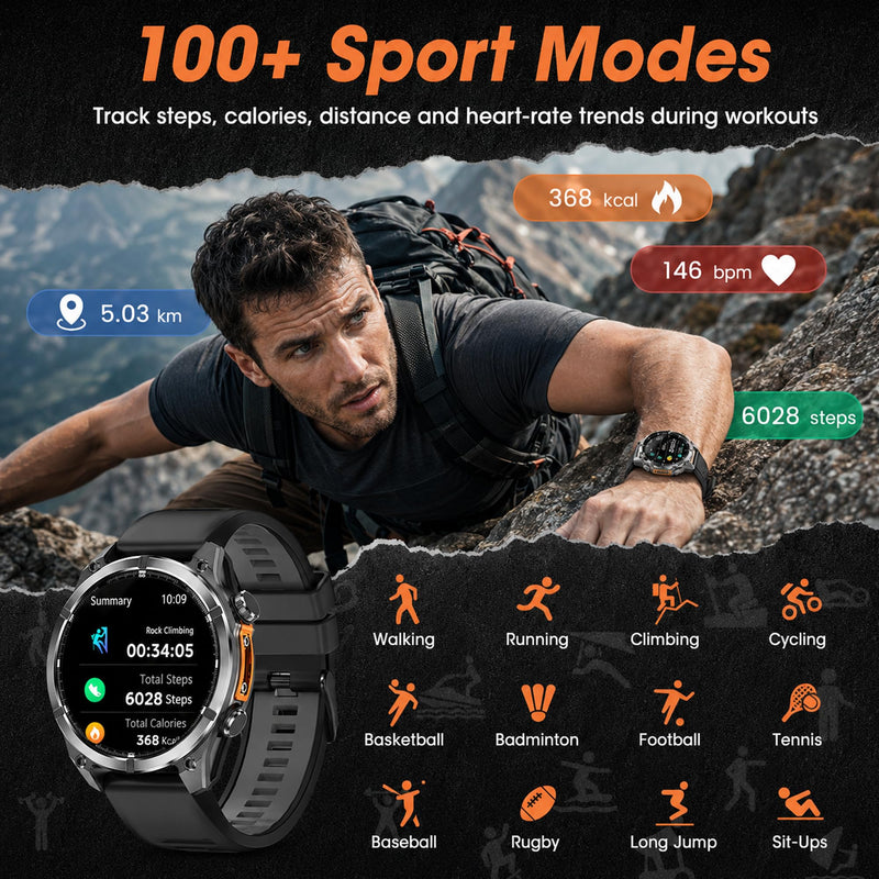 Military Smart Watches for Men, 1.43" AMOLED Fitness Watch with Compass | 24/7 Heart Rate, SpO2 Monitor, Sleep Tracker, Answer/Make Calls, 100+ Sport Modes, Smart Watches for Android iOS