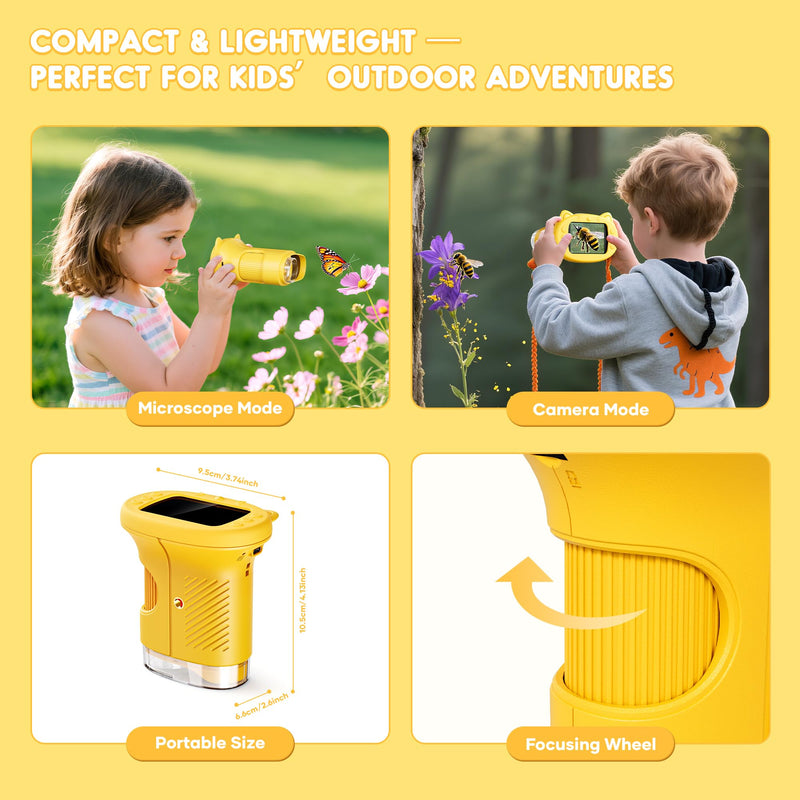 [AUSTRALIA] - 1000X Handheld Digital Microscope for Kids : Wonderquest Microscope with 2.0" IPS Screen, STEM Toys for Ages 3-6 8-13 Girls Boys Child, Portable Edu Gift Age 4-6 8-12 Children Students Yellow 