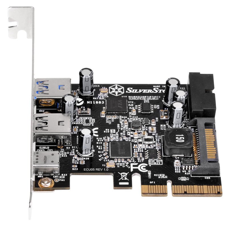 SilverStone Technology USB 3.1 and 3.0 PCIe Card with External Type C and Internal 19 Pin Connector ECU05, TAA Compliant