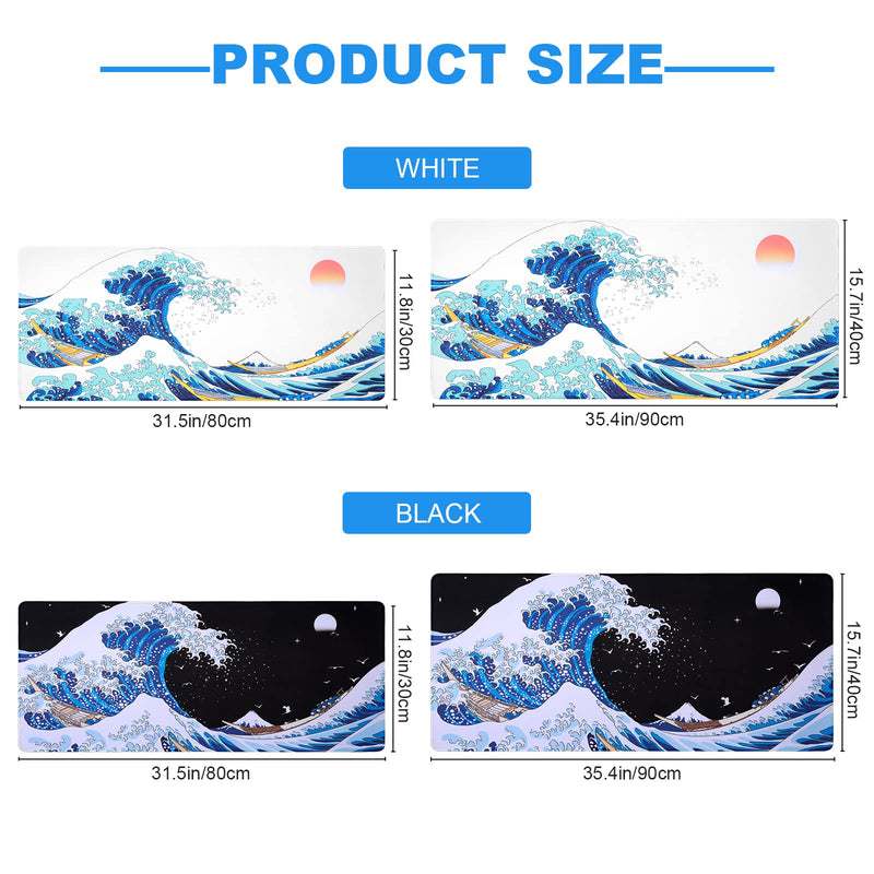 Sea Wave Japanese Cool Mouse Pad Gaming XXL Full Desk Mat Extra Large Long Extended Mousepad Big Pads Table Keyboard Mat for Office Home Game 35.4 X 15.7 Inches Sea Wave Japanese Cool XXL-35.4x15.7 Inch