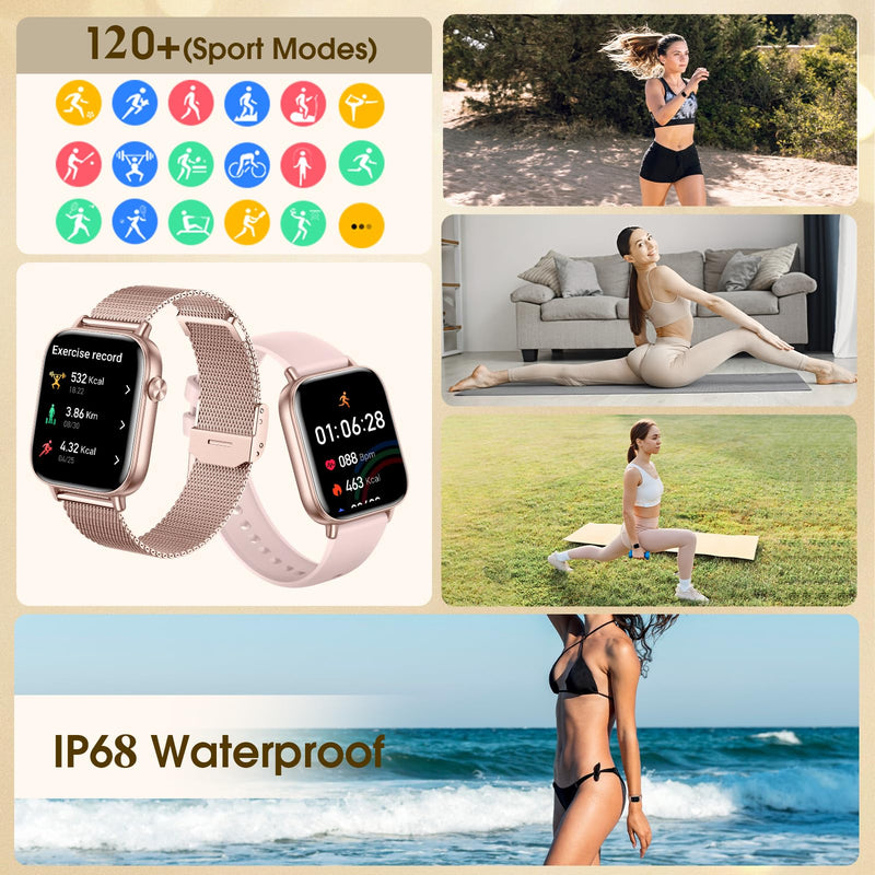Smart Watches for Women,1.83"&1.85" HD Watch with Calls and Messages/Heart Rate/Sleep/Female Cycle,Fitness Tracker Smartwatch for Android/iOS Compatible,Rose Gold & Black