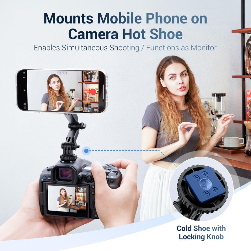 [AUSTRALIA] - JJC Extension Arm with Magnetic Phone Ring and Cold Shoe Mount for iPhone 17 ProMax 16 15 14 13 & Action Camera, Foldable Hot Shoe Adpter for DJI Osmo Action 6 5 4 3, Hero 13 12 11, Insta360 Ace Magnetic Cold Shoe Mount 