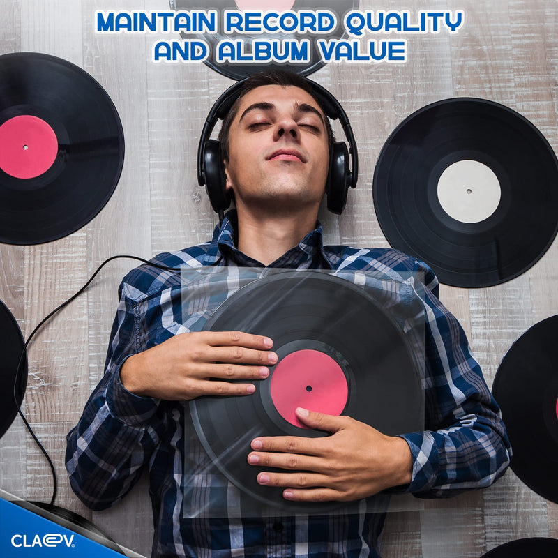 50 Anti Static Inner Record Sleeves for Vinyl LP Records (12 inch, Square, Translucent), Album Record Protective Plastic Covers for Storage 50 Pack