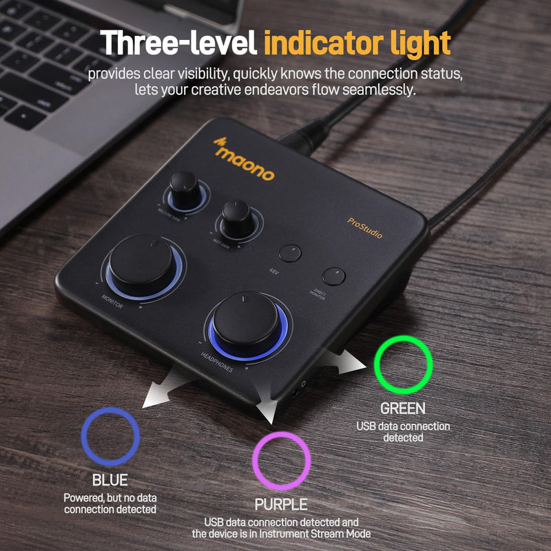 MAONO USB Audio Interface for PC: Interface with XLR Input 24-bit/192kHz Routing Software LOOPBACK ASIO Driver for Recording Music, Home-Studio, Guitar, Podcast, Streaming, DAW(PS22 Lite Black) PS22 Lite Black