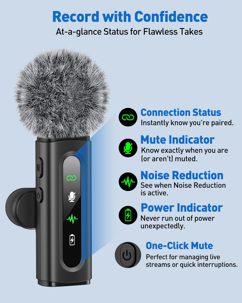 Wireless Lavalier Microphone for iPhone, Android, USB C, PC, Camera Video Recording 4 in 1 Clip-on Mics with Rotatable Clip&Denoise Recording, for Vlog Tiktok YouTube Podcast Content Creator 3in1 Black3