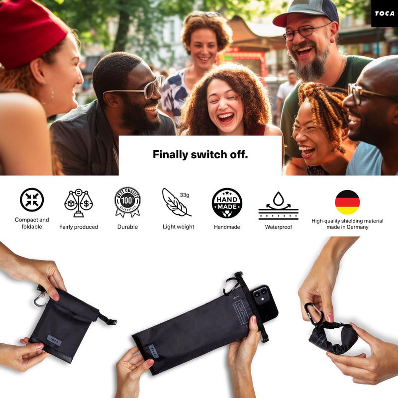 TOCA Faraday Pouch and Security Bag for Smartphones, GPS, RFID, Data Blocker, Shielding Purse, Travel, Anti-Hacking & Anti-Tracking, Privacy Protection Black Slim RFID Case